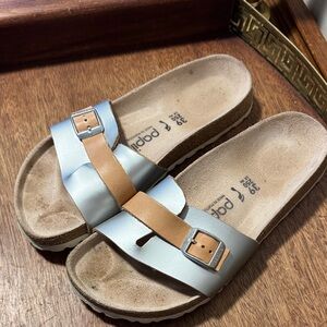 Papillio Birkenstock Sandals with Silver and Tan Straps